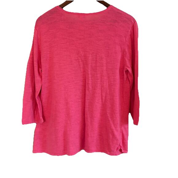 J. Jill Pink 3/4 Sleeve Linen Blend Round Neck Shirt Size Large - Picture 2 of 13